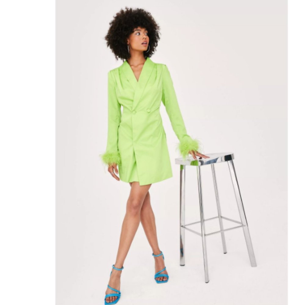 Nasty Gal Feather Cuff Blazer Mini Dress